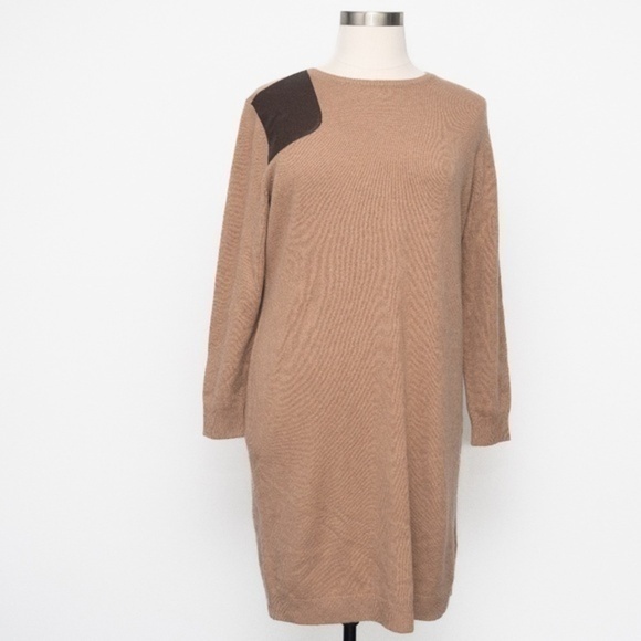 Lauren Ralph Lauren. Faux-Leather-Trim Wool-Cashmere Dress. - Picture 1 of 11